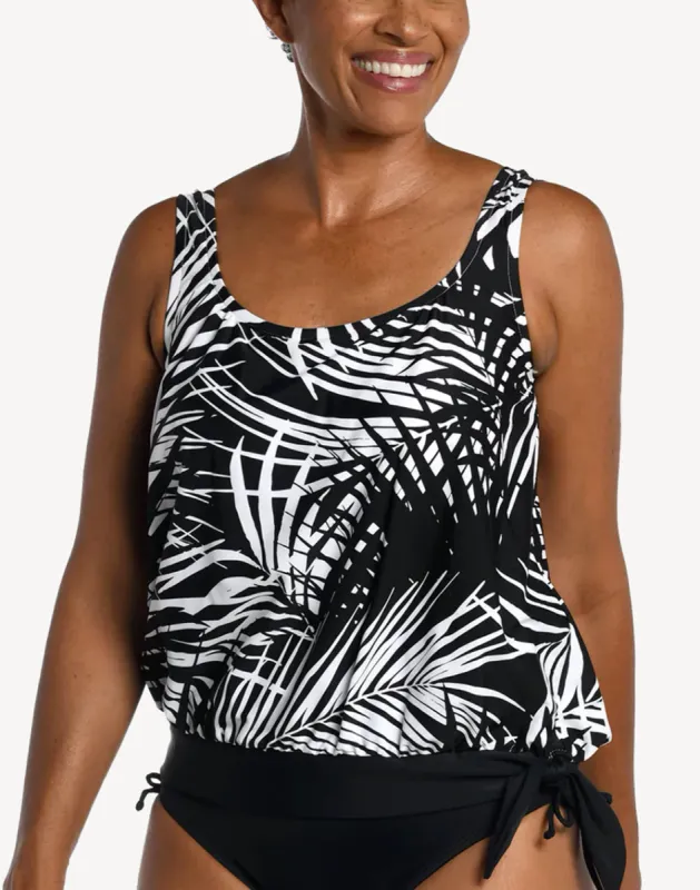 Palm Shadow Blouson Tankini Top sold by swimco