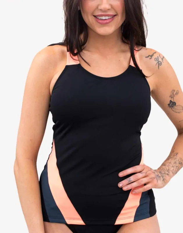 Colourblock Polyester Tankini Top sold by swimco