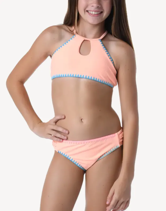 Girls Sandy Shells Keyhole Bikini Set sold by swimco