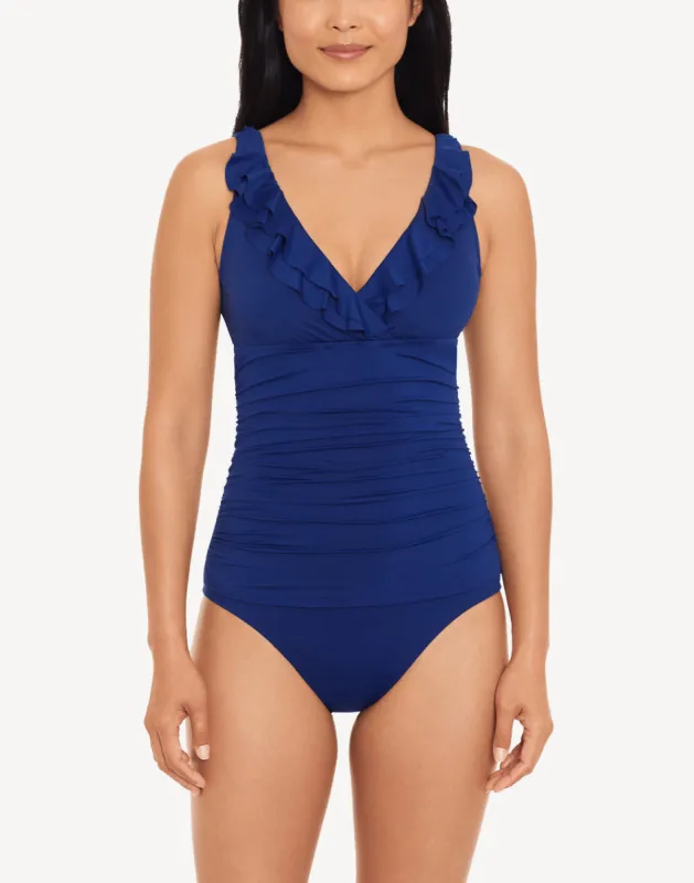 Beach Club Solids Ruffle Underwire One Piece sold by swimco