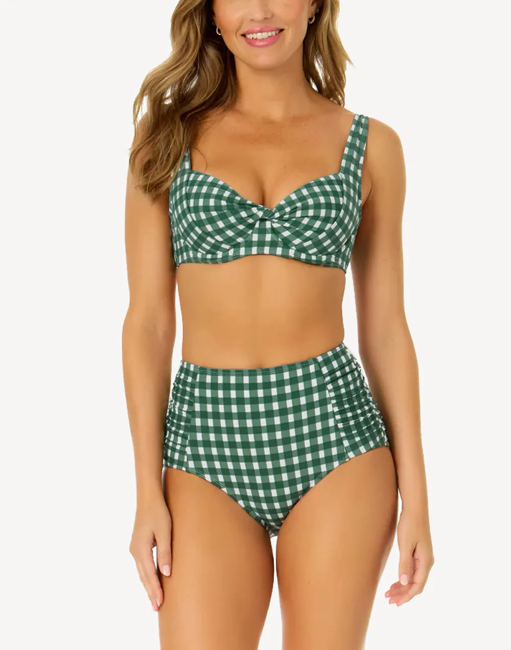 Gingham Side Shirred High Waist Bikini Bottom sold by swimco product image thumbnail 3