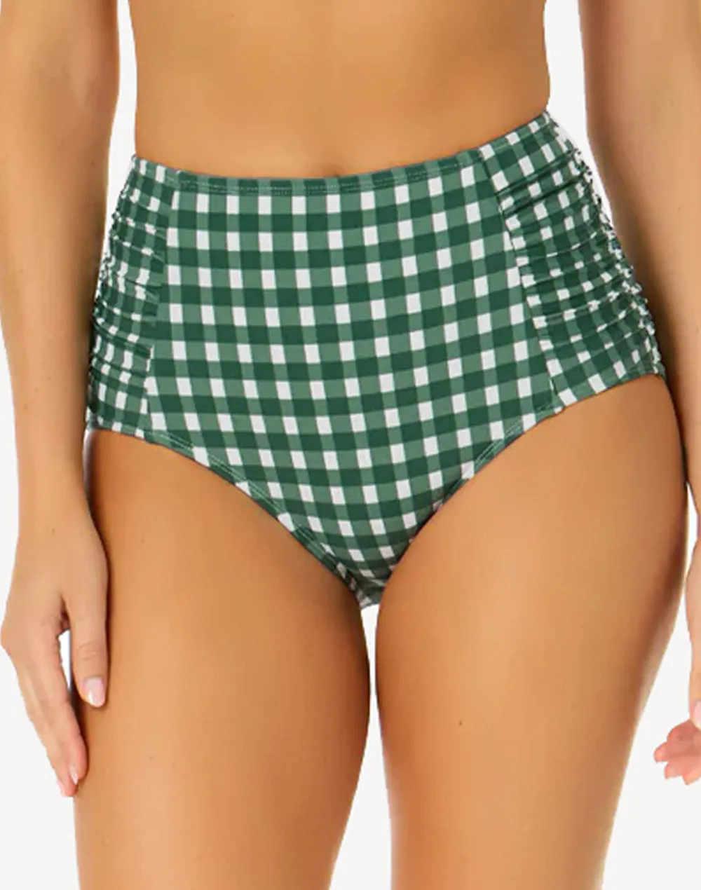Gingham Side Shirred High Waist Bikini Bottom sold by swimco