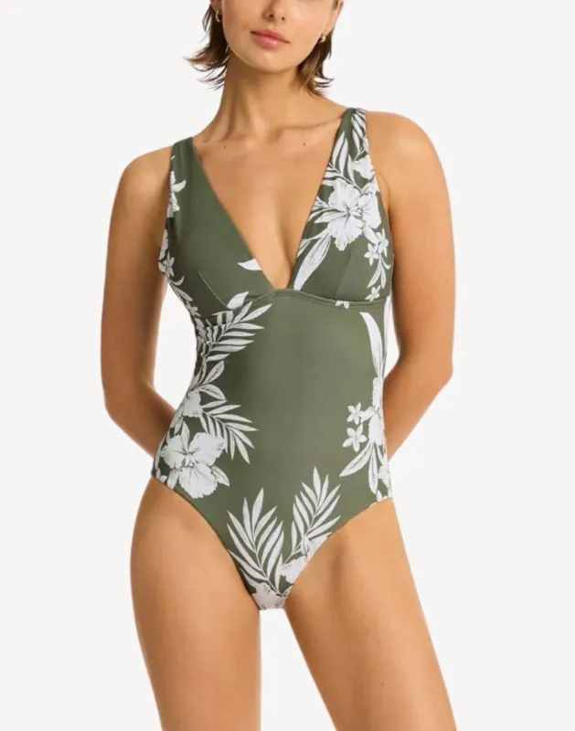 Aloha Longline Triangle One Piece Swimsuit sold by swimco