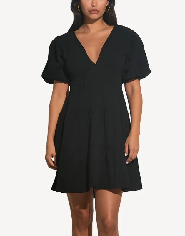 Puff Sleeve A Line Short Dress sold by swimco