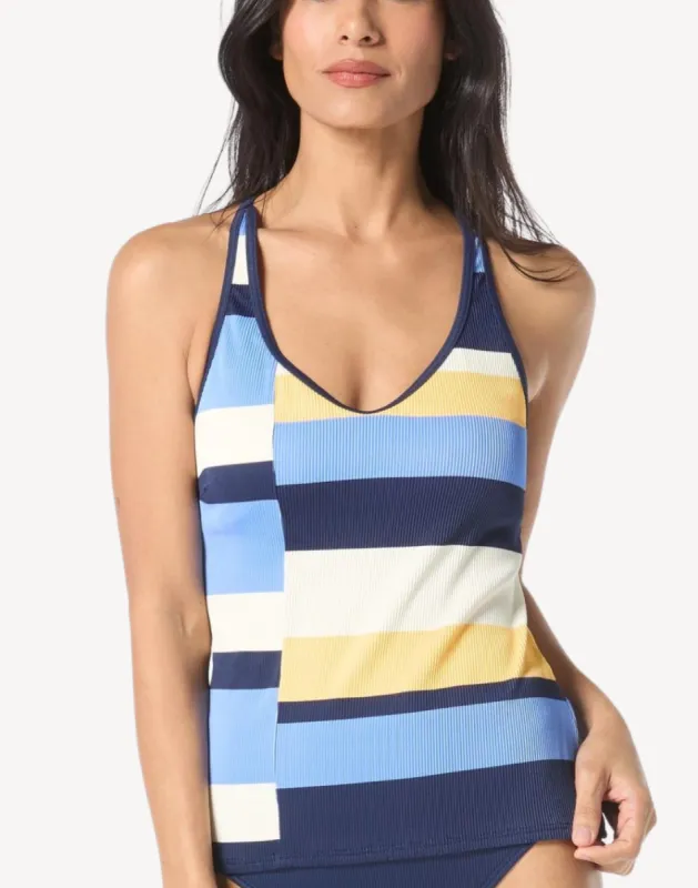 Cabana Stripe Rib Ambition Tankini Top sold by swimco