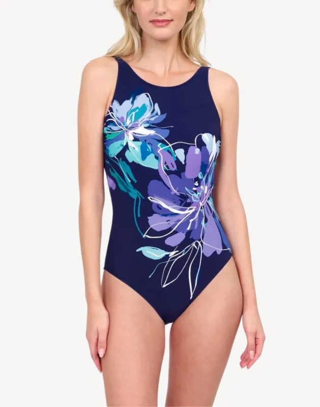 Water Lily High Neck Mastectomy One Piece Swimsuit sold by swimco