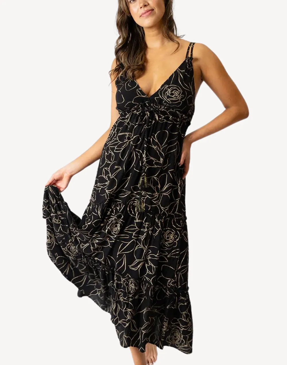 Miami Shine Tiered Midi Dress sold by swimco