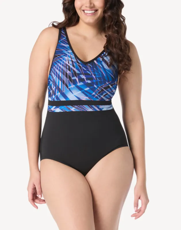Boreal Palm V Neck Polyester One Piece Swimsuit sold by swimco