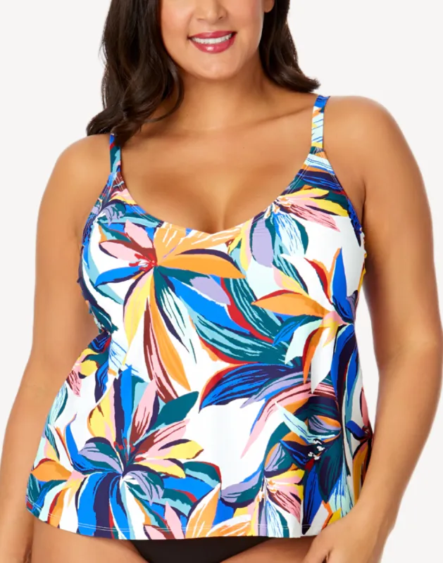 Riviera Floral Easy Triangle Plus Size Tankini Top sold by swimco
