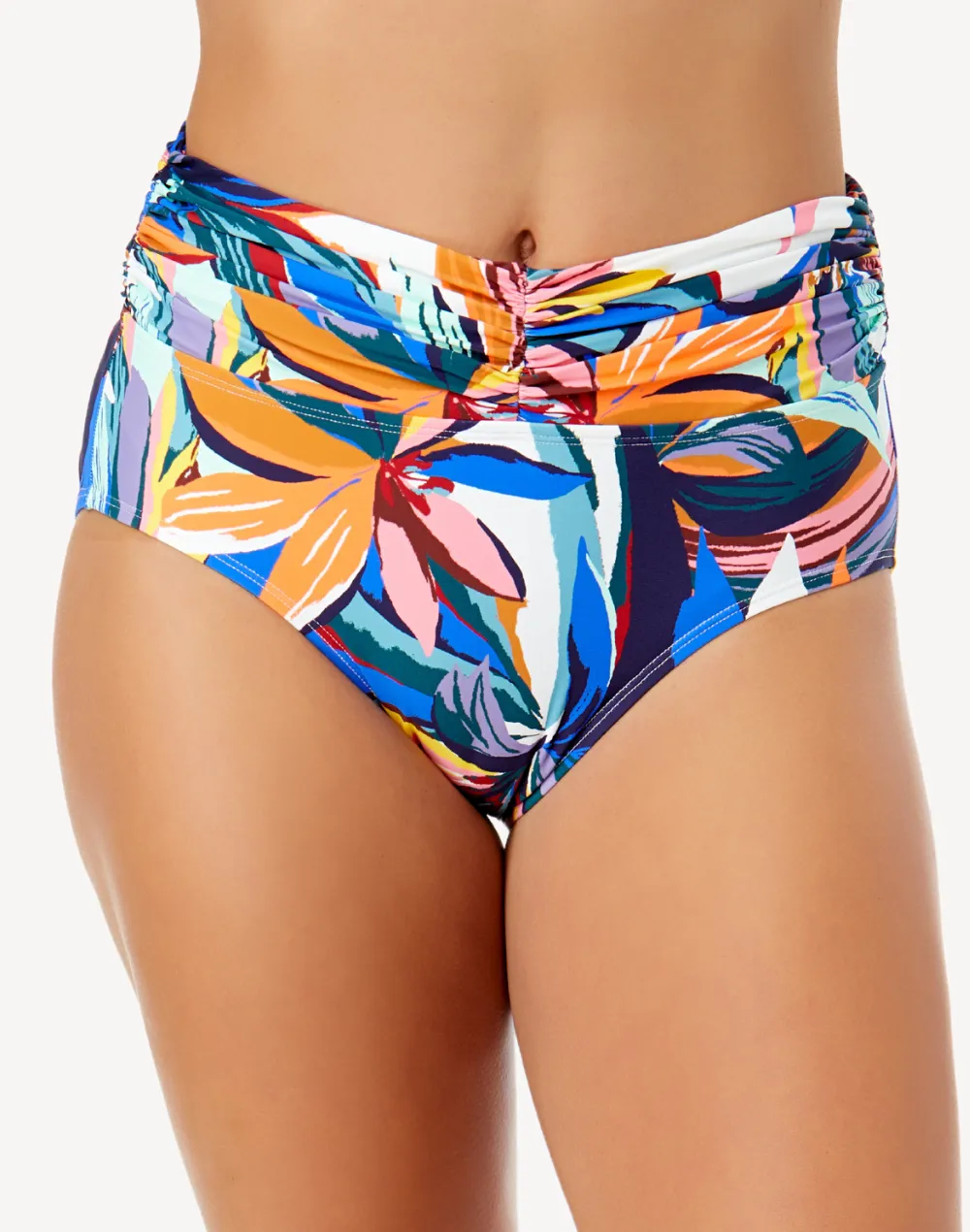 Riviera Floral Shirred High Waist Bikini Bottom sold by swimco