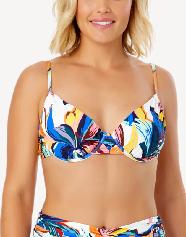 Riviera Floral Shirred Underwire Bikini Top sold by swimco