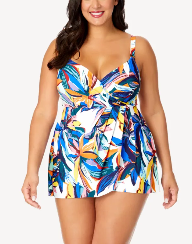 Riviera Floral Plus Size Surplice Swimdress sold by swimco