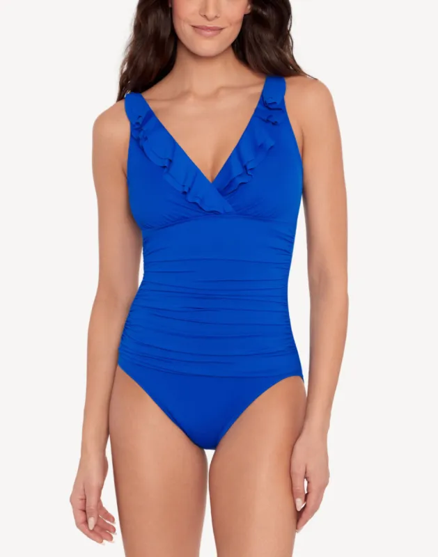 Beach Club Solids Ruffle Underwire One Piece sold by swimco