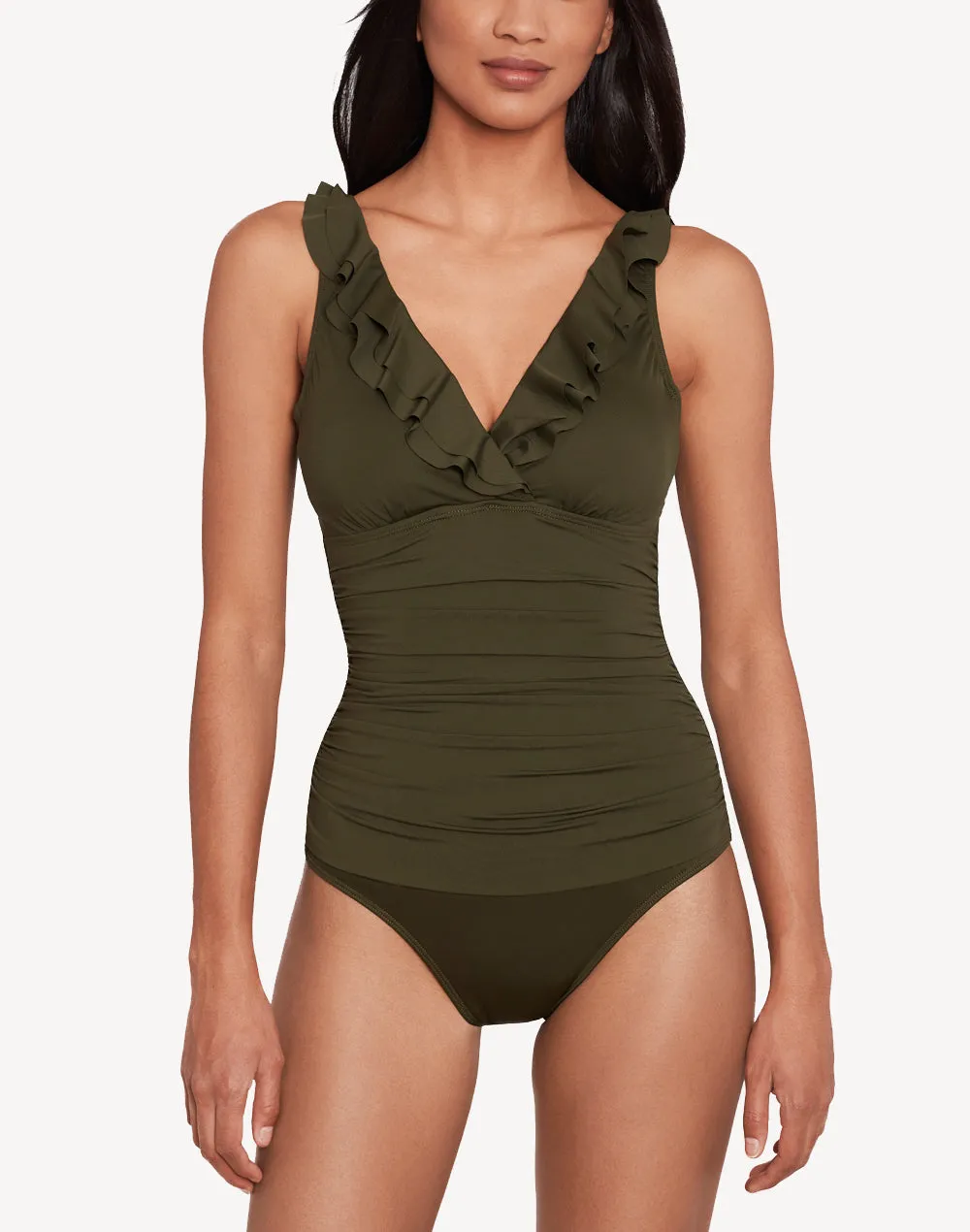 Beach Club Solids Ruffle Underwire One Piece sold by swimco