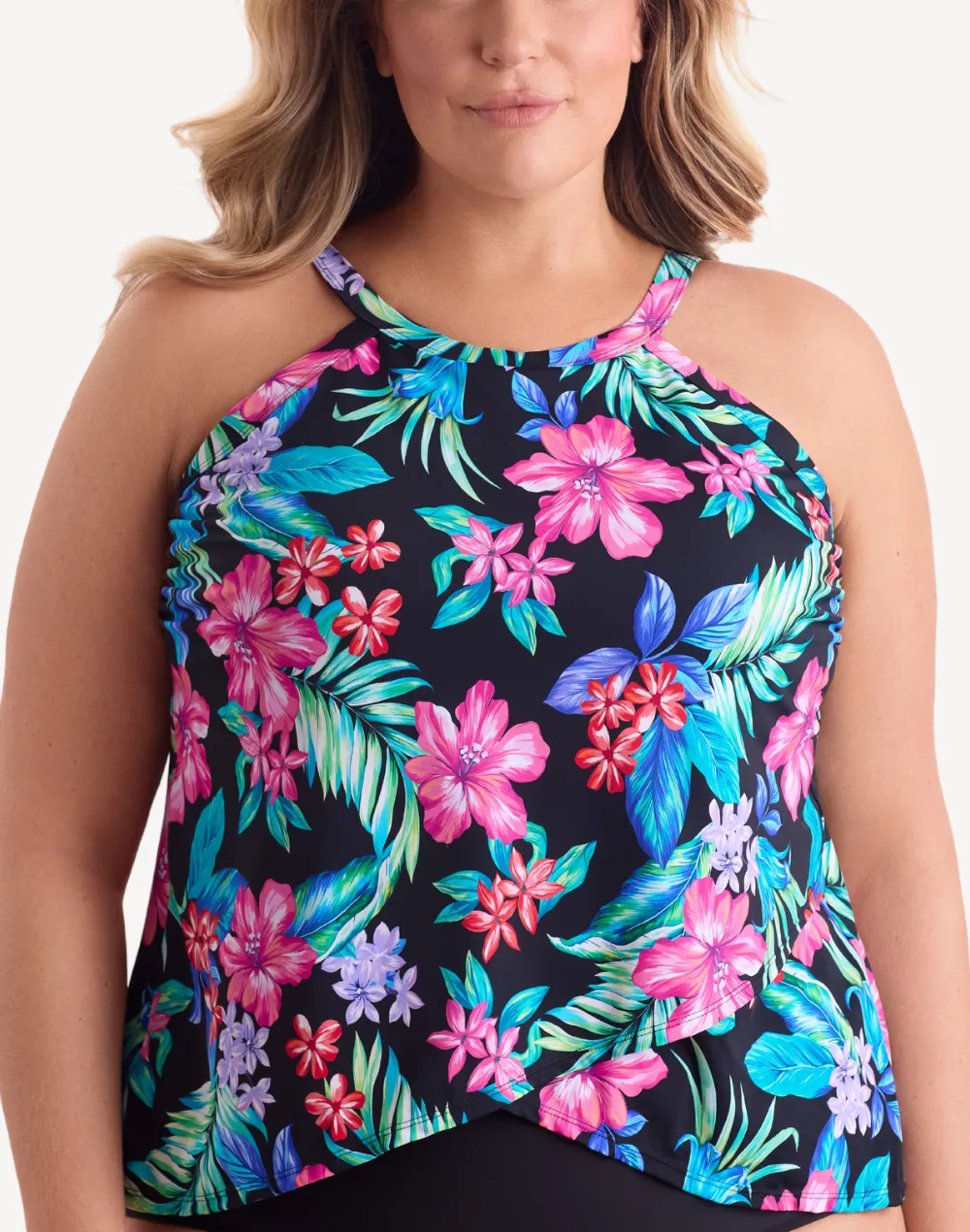 Island Hopping High Neck Plus Size Tankini Top sold by swimco