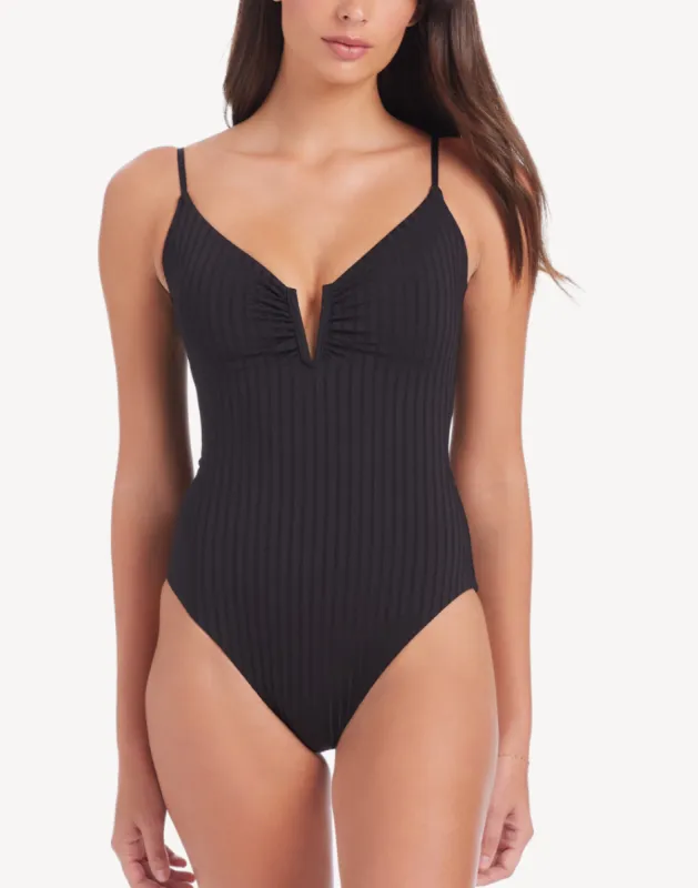 Refresh Rib V Wire Lace Back One Piece Swimsuit sold by swimco