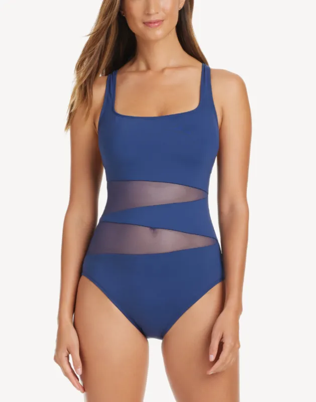 Don't Mesh With Me X Back One Piece Swimsuit sold by swimco