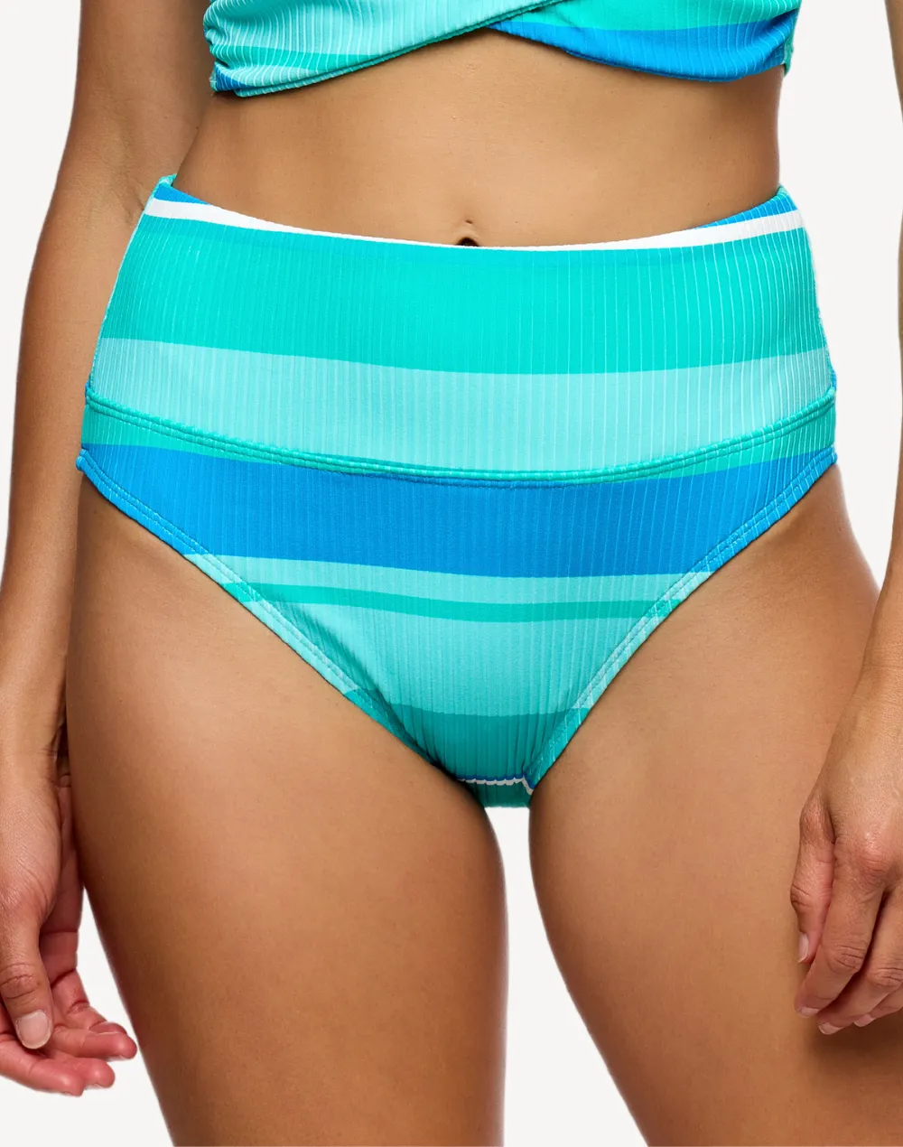 Bermuda Stripe Harmony High Waist Bikini Bottom sold by swimco