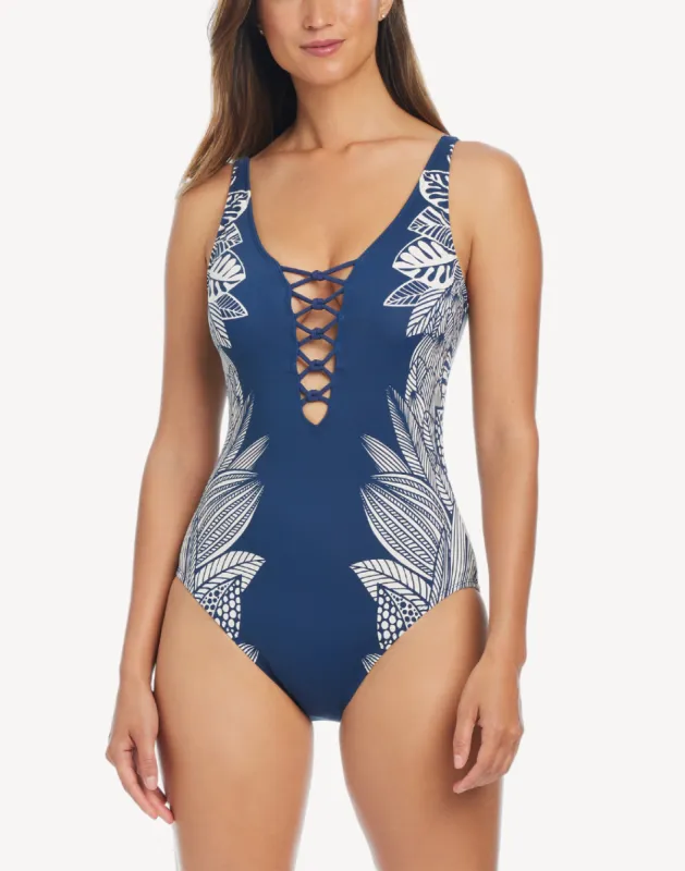 Bali Breeze Lace Down One Piece Swimsuit made by Bleu Rod Beattie