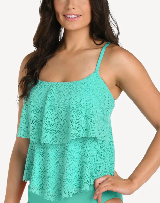 Cecily Crochet Tiered Tankini Top sold by swimco