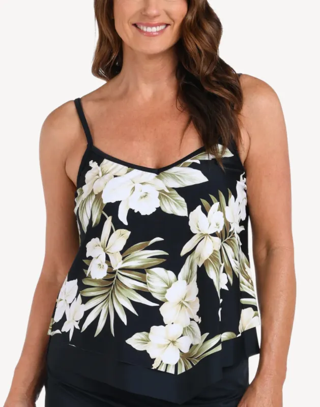 Island Greenery Flutter Tankini Top sold by swimco