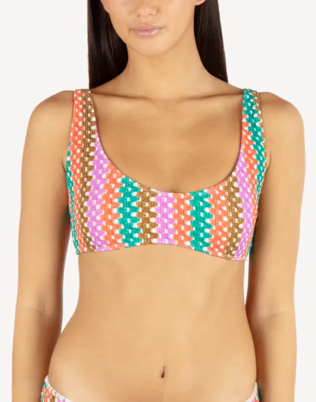 Printed Stripe Crochet Scrunch Bralette Bikini Top made by Hurley