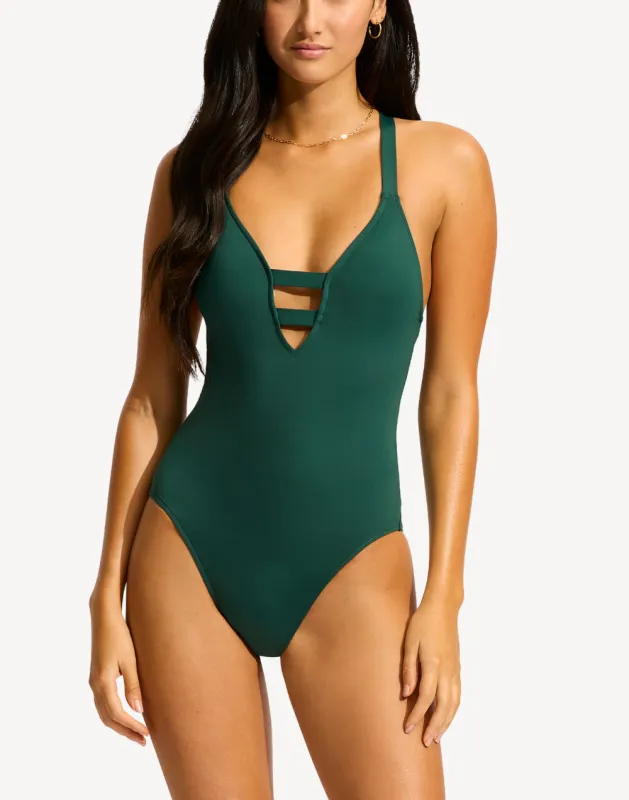 Collective Deep V Neck One Piece Swimsuit sold by swimco