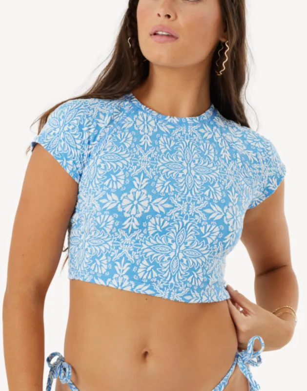Tile Tranquility Crop Short Sleeve Bikini Top sold by swimco