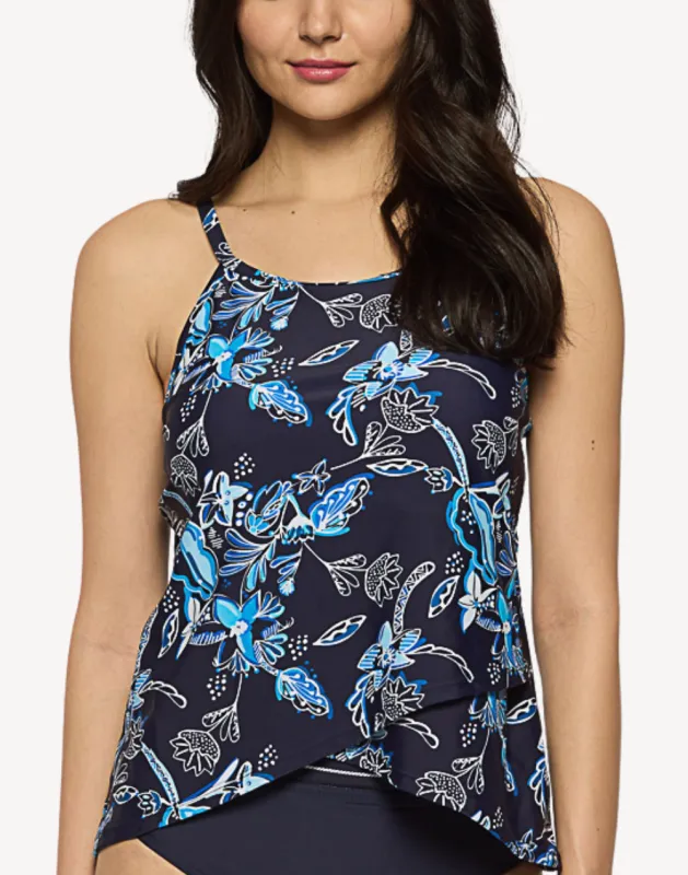Tribe Floral High Neck Underwire Tankini Top sold by swimco