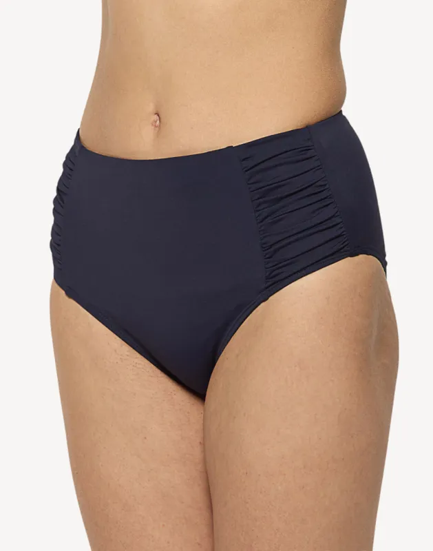 Basic High Waist Shirred Side Bikini Bottom sold by swimco
