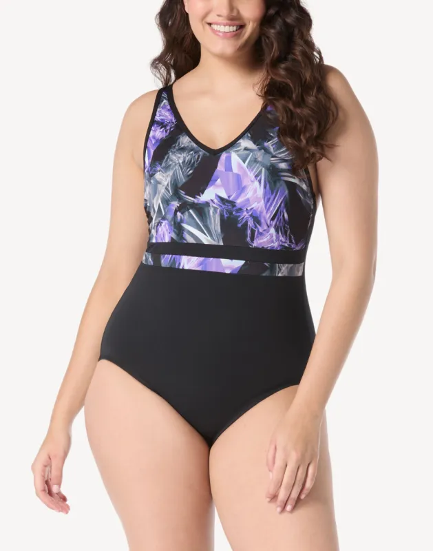 Aqua Crystal V Neck Polyester One Piece Swimsuit sold by swimco