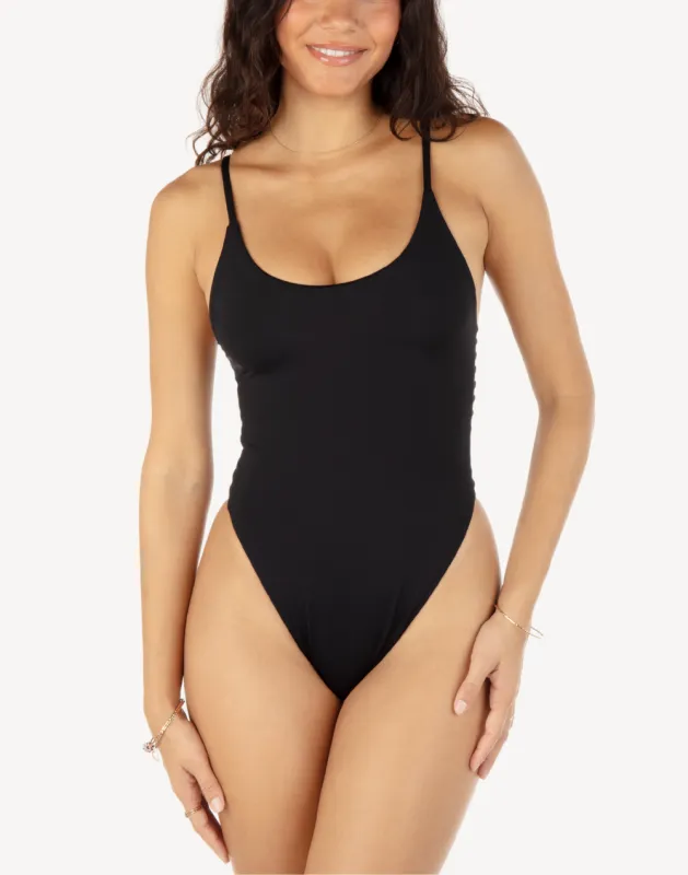 Solid Moderate One Piece Swimsuit sold by swimco