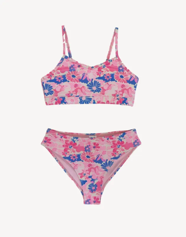 Girls Tropicflauge Side Cut Out Bikini Set With Rashguard sold by swimco