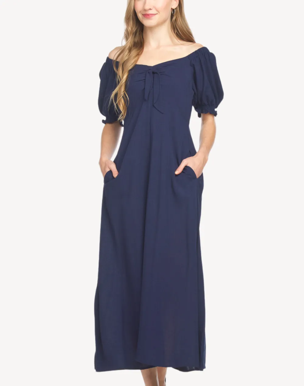 Puffed Sleeve Tie Front Maxi Dress sold by swimco