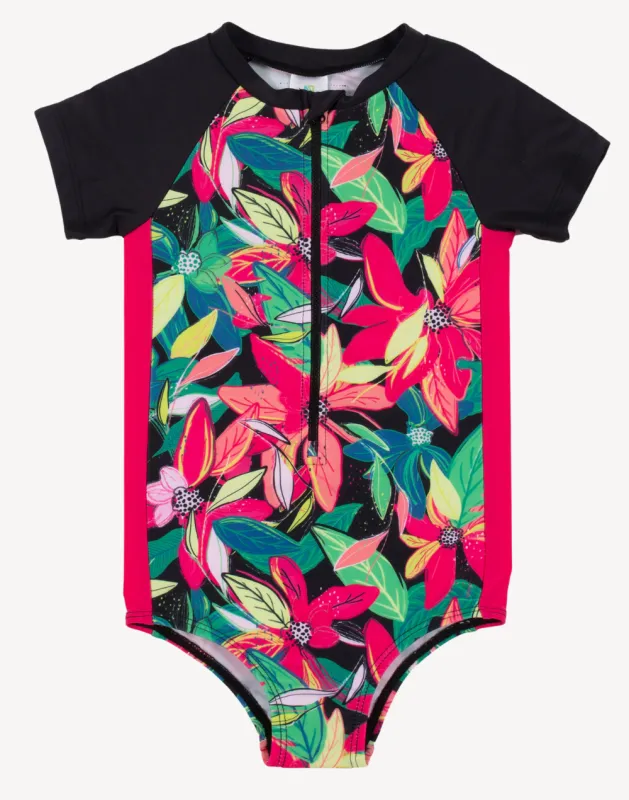 Girls Tropical Jungle UPF 50 Short Sleeve Paddle Suit sold by swimco