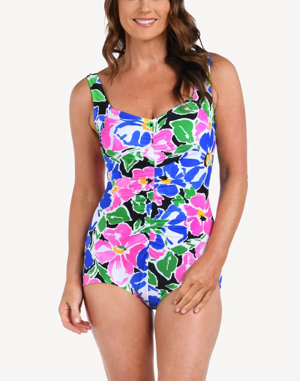 Summer Splash Shirred Front Girl Leg One Piece Swimsuit sold by swimco