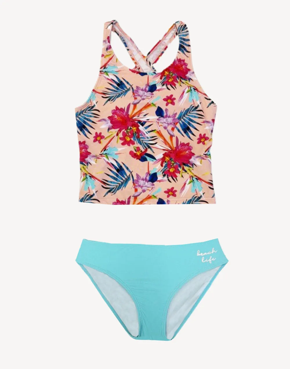 Girls Tropical Peach Tankini Set sold by swimco