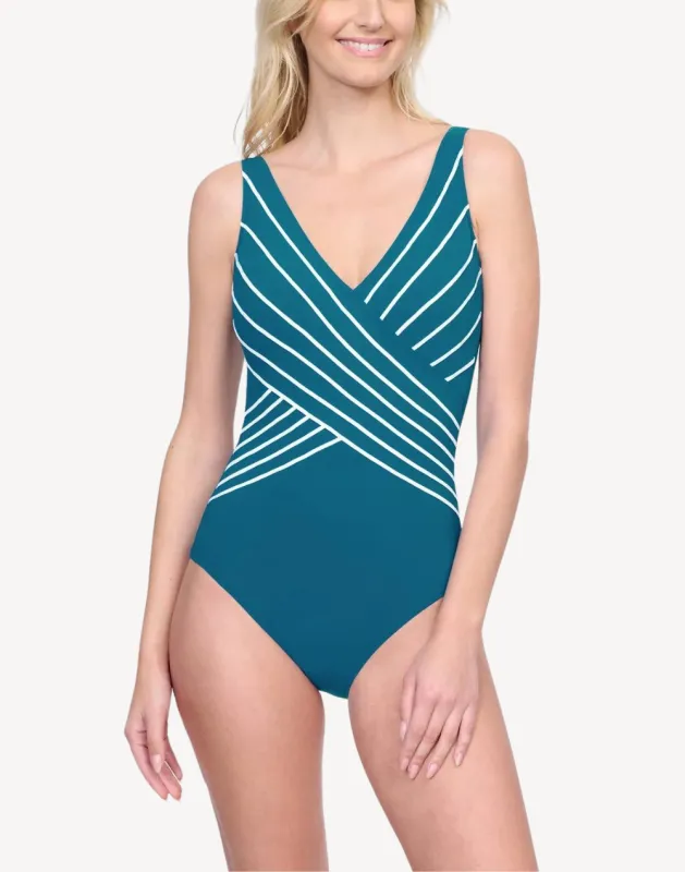 Embrace V Neck Surplice One Piece Swimsuit sold by swimco