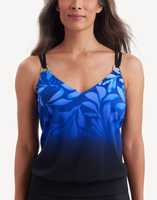 Fade Away V Neck Bouson Ring Tankini Top sold by swimco