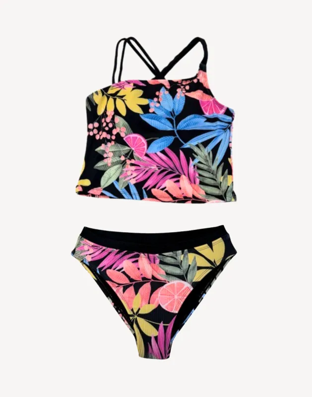 Girls Summer Leaves One Shoulder Tankini Set sold by swimco