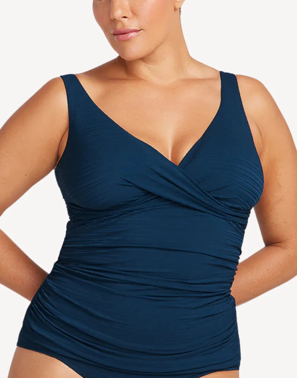 Aria Navy Delacroix Plus Size Tankini Top sold by swimco