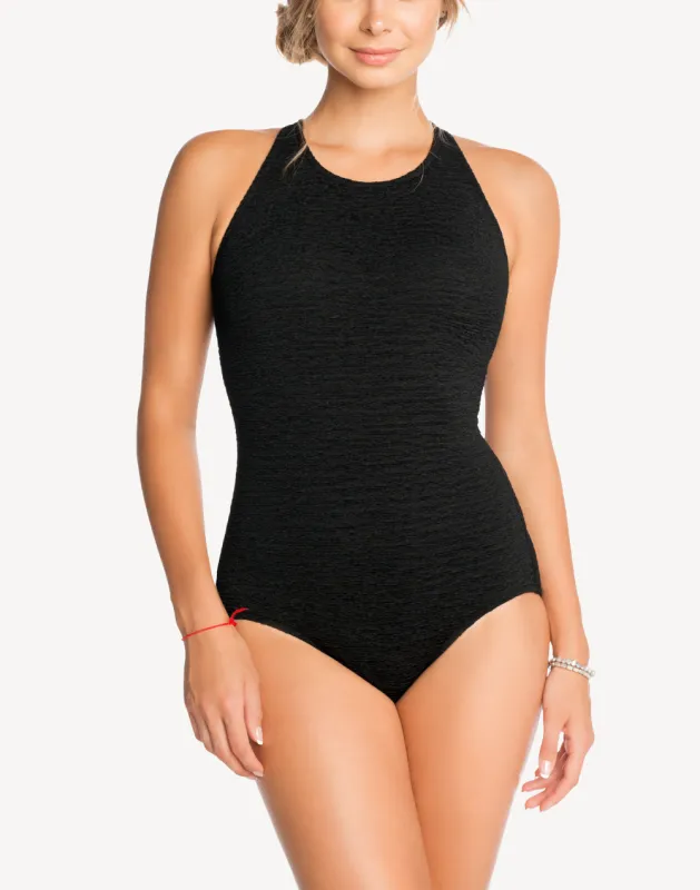 Krinkle Mastectomy High Neck One Piece Swimsuit sold by swimco
