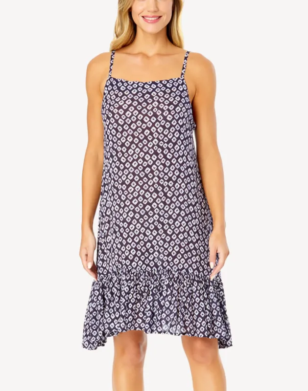 Shibori Geo A Line Ruffle Midi Dress sold by swimco