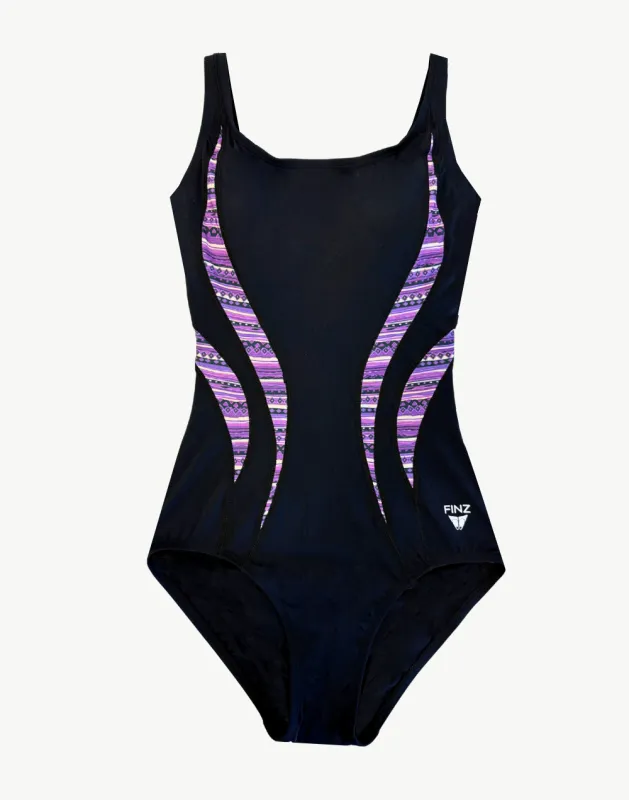 Aztec Lightning Splice Print One Piece Swimsuit sold by swimco