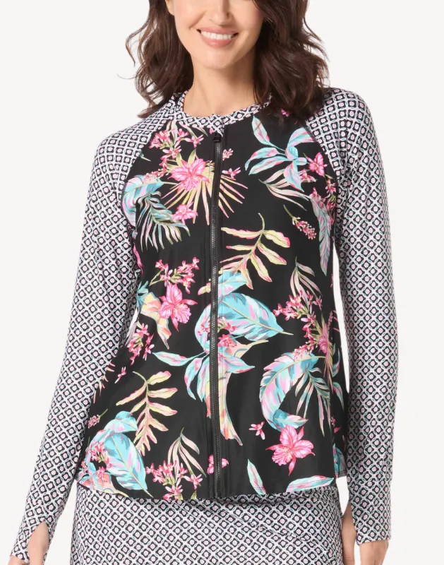 Endless Summer Mary Zip Front UPF 50 Rashguard sold by swimco