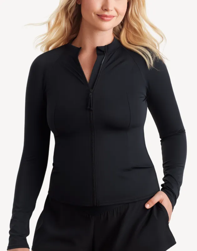Solid Zip Front UPF 50 Long Sleeve Swim Shirt sold by swimco