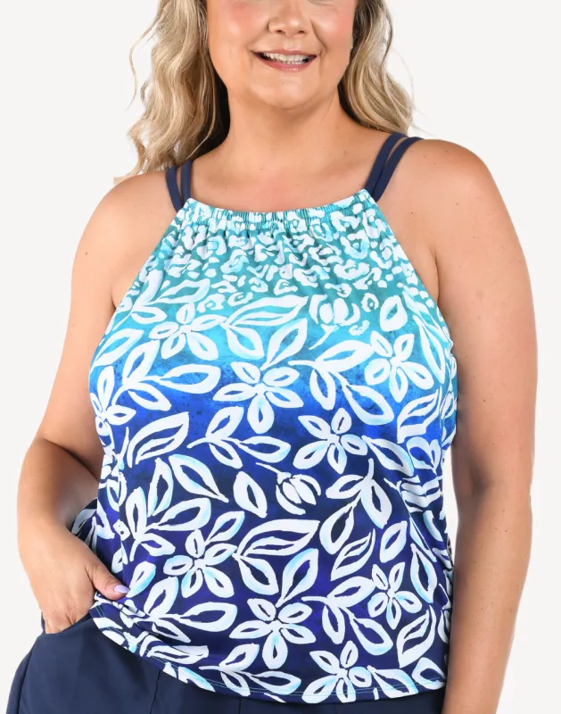 Into The Lagoon High Neck Plus Size Tankini Top sold by swimco