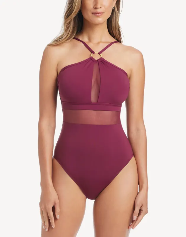 Don't Mesh With Me High Neck Ring One Piece Swimsuit made by Bleu Rod Beattie