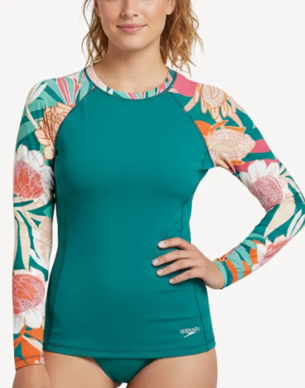 Women's Printed UPF 50 Long Sleeve Rashguard sold by swimco