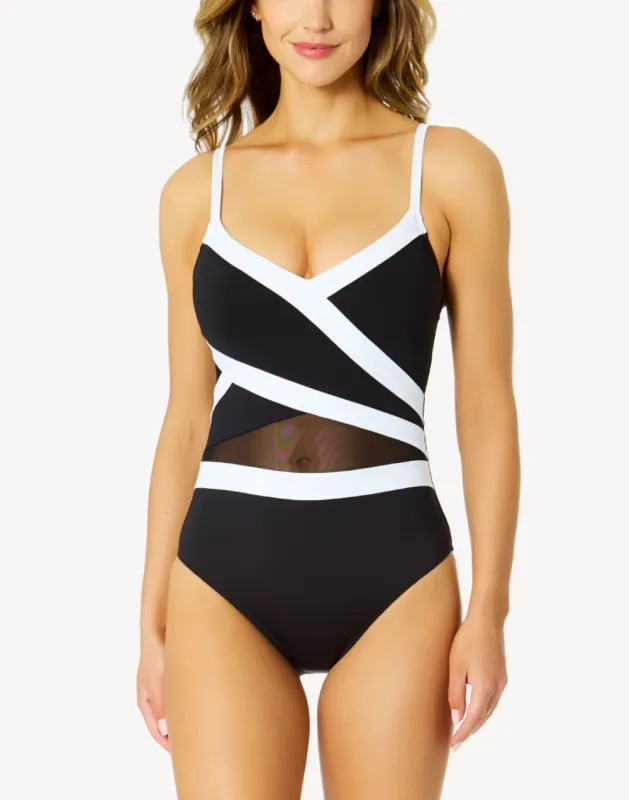 Gabor Mesh Cross Over Colourblock One Piece Swimsuit sold by swimco